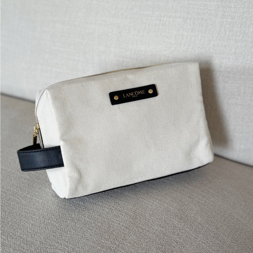 💋Lancôme Cream and Black Canvas Cosmetic Pouch